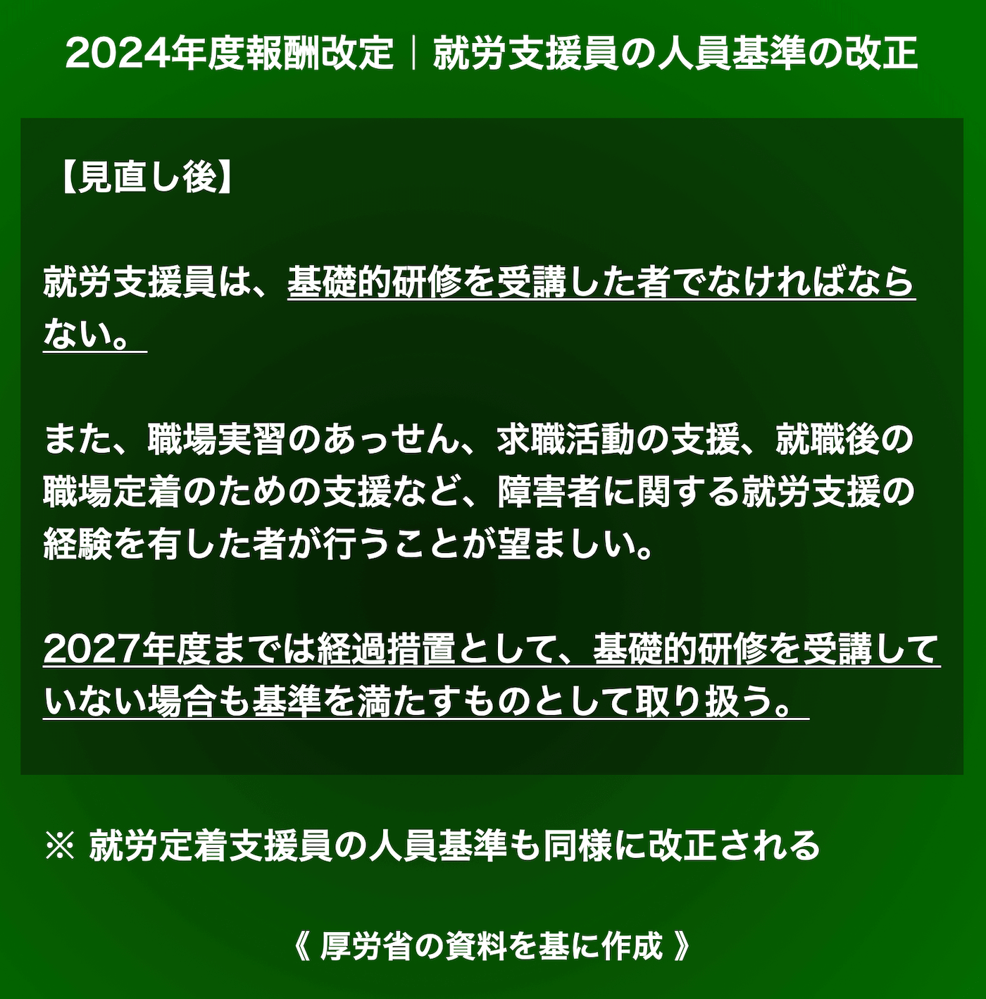 【障害福祉報酬改定】就労系サービスの就労支援員に「基礎的研修」を義務付け 経過措置も | 介護ニュースJoint